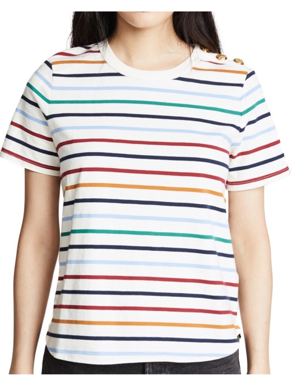Veronica Beard Stripe Button Detail T Shirt
